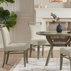 Dining Chairs-Kirkland's Home Upholstered Wooden Dining Chairs, Set Of 2 Ivory