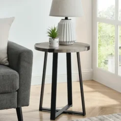 Accent & End Tables-Kirkland's Home Urban Rustic Round Accent Table Gray