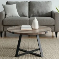 Coffee Tables-Kirkland's Home Urban Rustic Round Coffee Table Gray