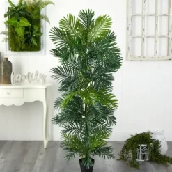 Trees & Topiaries-Kirkland's Home Uv-Safe Areca Palm Tree In Nursery Planter, 70 In.