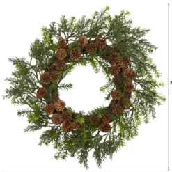 Wreaths-Kirkland's Home Uv-Safe Cedar Grass And Pine Cone Wreath Green/Brown