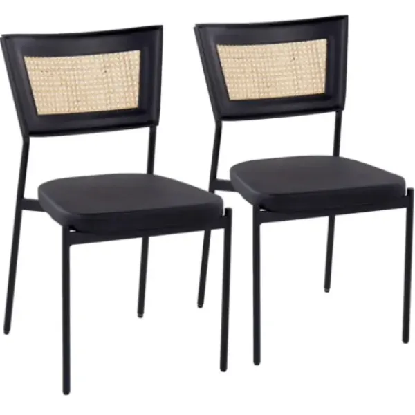 Dining Chairs-Kirkland's Home Vegan Leather And Rattan Dining Chairs, Set Of 2 Black/Tan