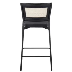 Bar Stools & Counter Height Stools-Kirkland's Home Vegan Leather And Rattan Counter Stools, Set Of 2 Black/Tan