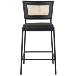 Bar Stools & Counter Height Stools-Kirkland's Home Vegan Leather And Rattan Counter Stools, Set Of 2 Black/Tan