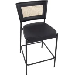 Bar Stools & Counter Height Stools-Kirkland's Home Vegan Leather And Rattan Counter Stools, Set Of 2 Black/Tan