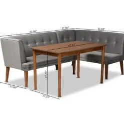 Dining Sets-Kirkland's Home Velvet And Walnut Bench 4-Pc. Dining Set Gray