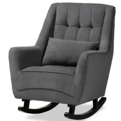 Accent Chairs-Kirkland's Home Velvet Biscuit Tufted Rocking Chair Gray