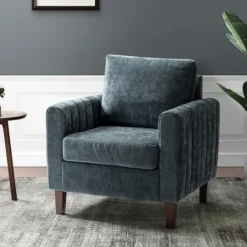 Accent Chairs-Kirkland's Home Velvet Channel Stitch Accent Chair Blue