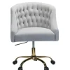 Office Furniture-Kirkland's Home Velvet Tufted Gold Leg Swivel Office Chair Gray