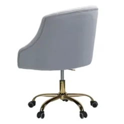 Office Furniture-Kirkland's Home Velvet Tufted Gold Leg Swivel Office Chair Gray