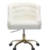 Office Furniture-Kirkland's Home Velvet Tufted Golden Leg Swivel Office Chair Ivory