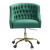 Office Furniture-Kirkland's Home Velvet Tufted Golden Leg Swivel Office Chair Green