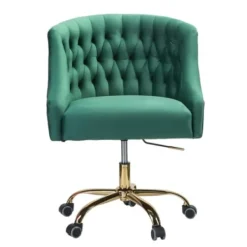 Office Furniture-Kirkland's Home Velvet Tufted Golden Leg Swivel Office Chair Green