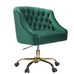 Office Furniture-Kirkland's Home Velvet Tufted Golden Leg Swivel Office Chair Green