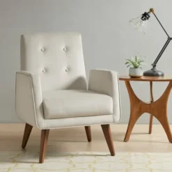 Accent Chairs-Kirkland's Home Velvet Tufted Midcentury Accent Chair Ivory