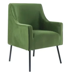 Accent Chairs-Kirkland's Home Velvet Upholstered Black Legs Accent Chair Green