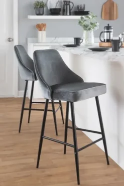 Bar Stools & Counter Height Stools-Kirkland's Home Velvet Upholstered Counter Stools, Set Of 2 Gray