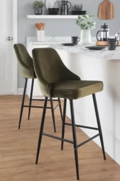Bar Stools & Counter Height Stools-Kirkland's Home Velvet Upholstered Counter Stools, Set Of 2 Green