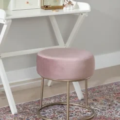 Benches & Ottomans-Kirkland's Home Velvet Upholstered Vanity Stool Pink