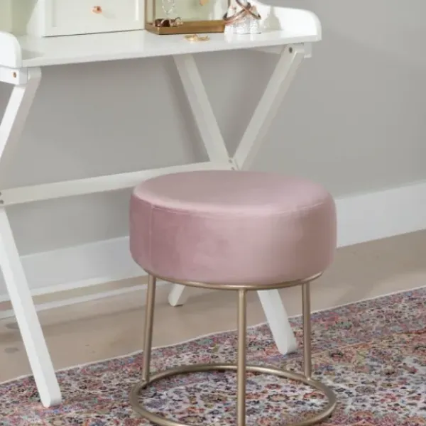 Benches & Ottomans-Kirkland's Home Velvet Upholstered Vanity Stool Pink
