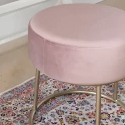 Benches & Ottomans-Kirkland's Home Velvet Upholstered Vanity Stool Pink
