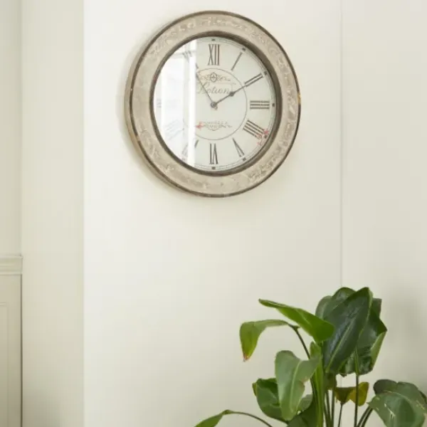 Clocks-Kirkland's Home Vintage Cream Rust Round Framed Wall Clock
