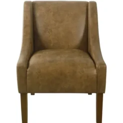 Accent Chairs-Kirkland's Home Vintage Faux Leather Swoop Accent Chair Brown