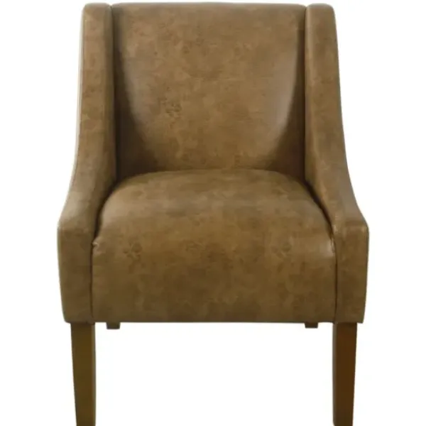 Accent Chairs-Kirkland's Home Vintage Faux Leather Swoop Accent Chair Brown