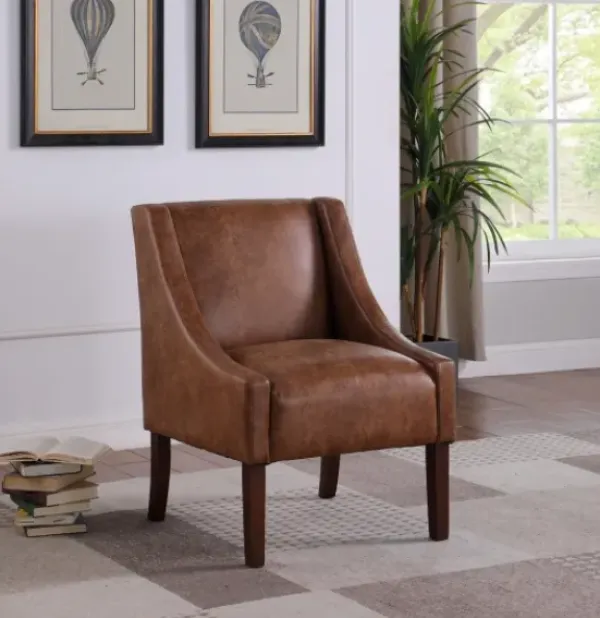 Accent Chairs-Kirkland's Home Vintage Faux Leather Swoop Accent Chair Brown