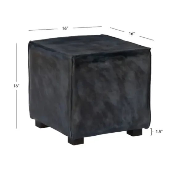 Benches & Ottomans-Kirkland's Home Vintage Finish Leather Cube Ottoman Gray