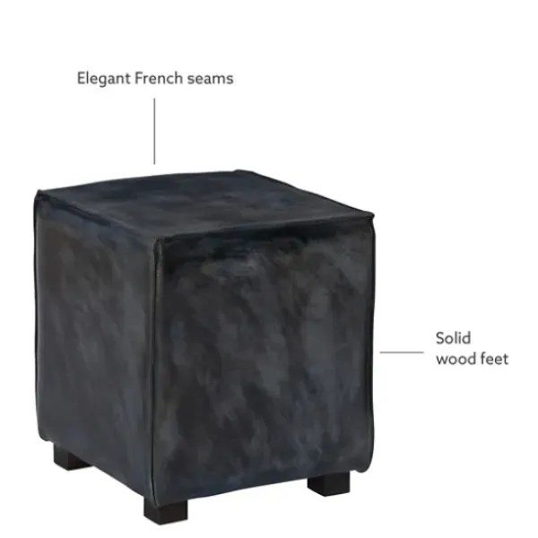 Benches & Ottomans-Kirkland's Home Vintage Finish Leather Cube Ottoman Gray