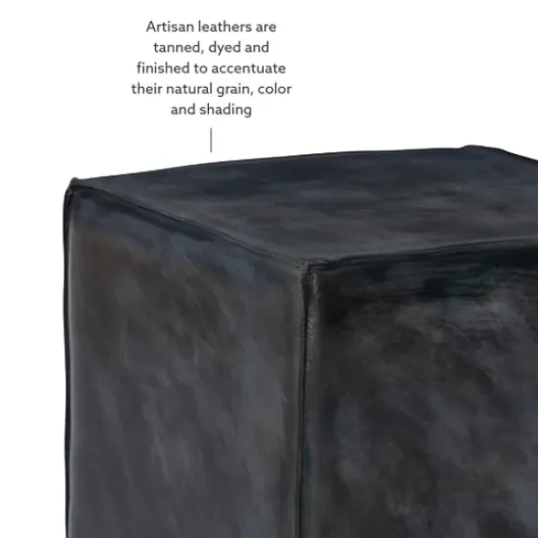 Benches & Ottomans-Kirkland's Home Vintage Finish Leather Cube Ottoman Gray