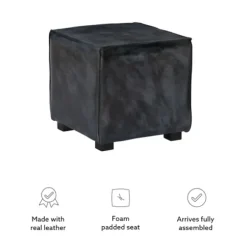 Benches & Ottomans-Kirkland's Home Vintage Finish Leather Cube Ottoman Gray