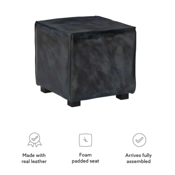 Benches & Ottomans-Kirkland's Home Vintage Finish Leather Cube Ottoman Gray