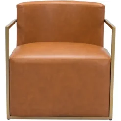 Accent Chairs-Kirkland's Home Vinyl And Gold Frame Accent Chair Brown