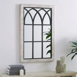 Decorative Mirrors-Kirkland's Home Vista Arched Windowpane Mirror, 24X37.5 In. Ivory