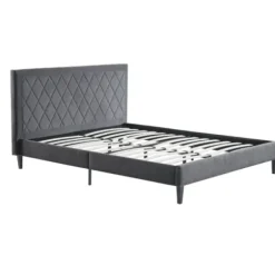 Beds & Headboards-Kirkland's Home Viv Charcoal Diamond Tufted Queen Bed Frame Gray