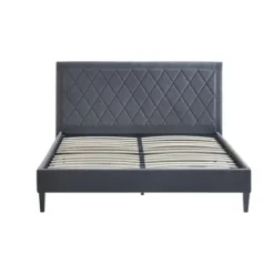 Beds & Headboards-Kirkland's Home Viv Charcoal Diamond Tufted Queen Bed Frame Gray