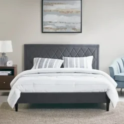 Beds & Headboards-Kirkland's Home Viv Charcoal Diamond Tufted Full Bed Frame Gray