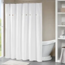 Shower Curtains-Kirkland's Home Waffle Cotton Blend Shower Curtain Ivory