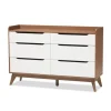 Dressers & Chests-Kirkland's Home Walnut And White Mid-Century Modern Dresser