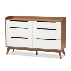 Dressers & Chests-Kirkland's Home Walnut And White Mid-Century Modern Dresser