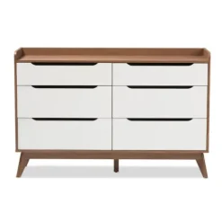 Dressers & Chests-Kirkland's Home Walnut And White Mid-Century Modern Dresser
