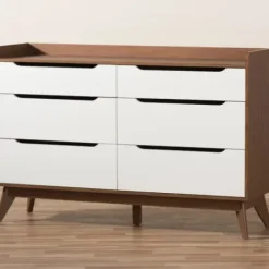 Dressers & Chests-Kirkland's Home Walnut And White Mid-Century Modern Dresser