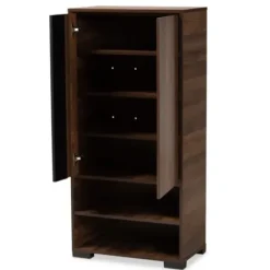 Entryway Furniture-Kirkland's Home Walnut Asymmetrical Shoe Storage Cabinet Brown