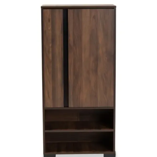 Entryway Furniture-Kirkland's Home Walnut Asymmetrical Shoe Storage Cabinet Brown