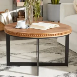 Coffee Tables-Kirkland's Home Walnut Beaded Industrial Coffee Table