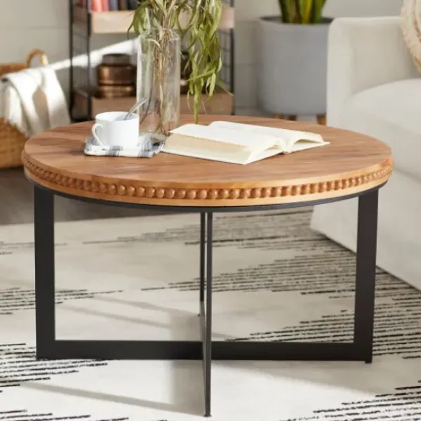 Coffee Tables-Kirkland's Home Walnut Beaded Industrial Coffee Table
