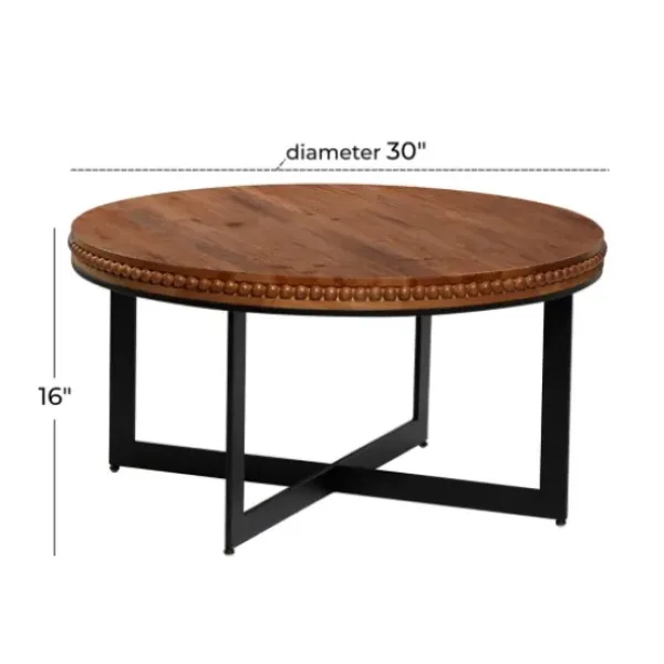 Coffee Tables-Kirkland's Home Walnut Beaded Industrial Coffee Table