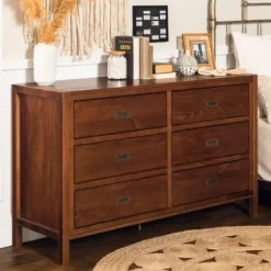 Dressers & Chests-Kirkland's Home Walnut Classic 6-Drawer Dresser Brown